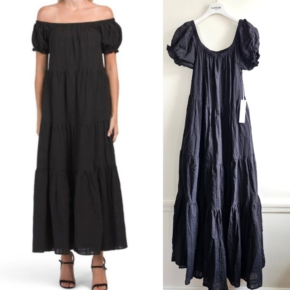 New Young Fabulous & Broke On/Off Shoulder Tiered Black Maxi Dress NWT Small